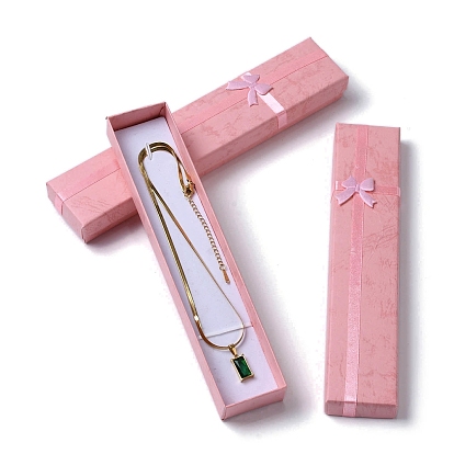 Картонные коробки ожерелья бумаги, Подарочный футляр для колье с губкой внутри и бантиком, прямоугольные