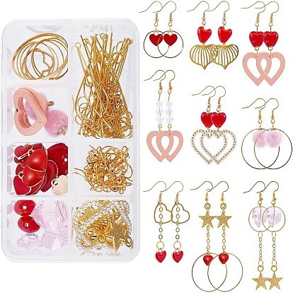 DIY-Sets zum Basteln von Ohrringen mit Herzmotiven, inklusive 304 Verbindungsring aus Edelstahl, Verbindungsringe und Ohrringhaken aus Messing, Anhänger aus Legierung, Holz und Eisen, Glasperlen