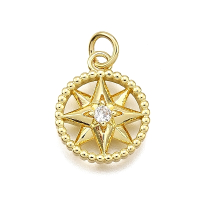 Латунные микро проложить кубического циркония подвески, плоские круглые со звездой, долговечный, без свинца и без кадмия, стойки покрытие, с целью перехода в кольце