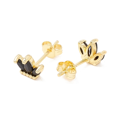 Brass Micro Pave Cubic Zirconia Stud Earring, 
Real 18K Gold Plated, Flower