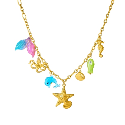 Океан 304 ожерелья с подвесками в виде морских звезд и рыб из нержавеющей стали и пластика для женщин, красочный