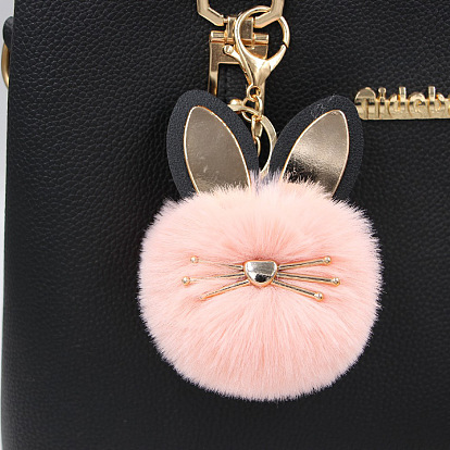 Furry Cat Keychain with Fashionable Pom-Pom Ball for Women's Bags and Cars