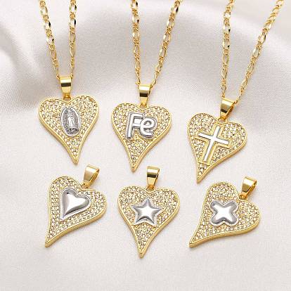 Подвеска в виде сердца из латуни с микропаве из прозрачных кубических цирконий, двухцветная., реальный 18 k позолоченный