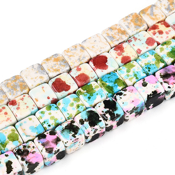 С напылением окрашенные синтетические бирюзовые бусинки, окрашенные, кубические