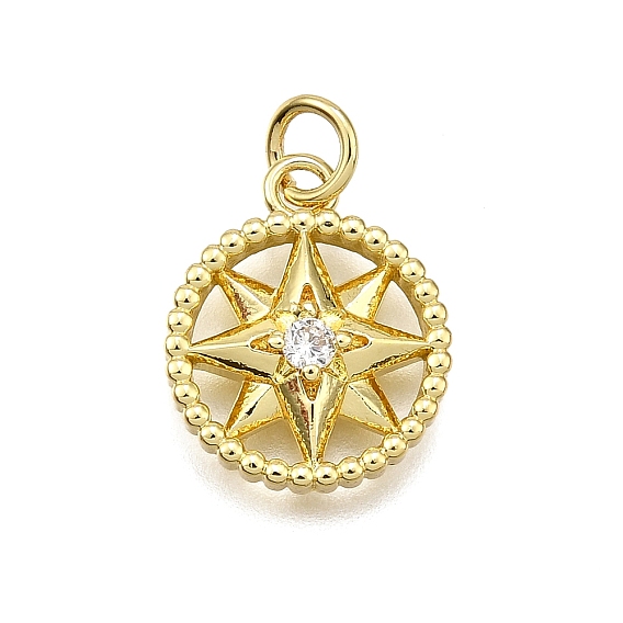 Латунные микро проложить кубического циркония подвески, плоские круглые со звездой, долговечный, без свинца и без кадмия, стойки покрытие, с целью перехода в кольце