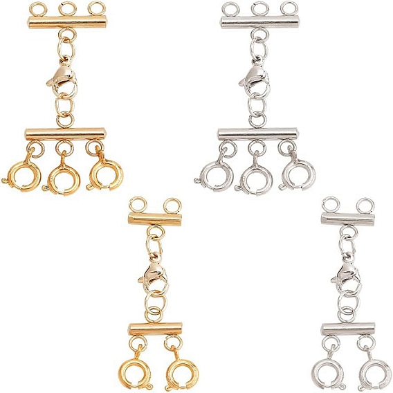 4Pcs 4 Styles Multi-Strand 304 Stainless Steel Lobster Claw Clasps, with Spring Ring Clasps