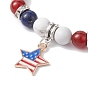 Independence Day Natural Mixed Gemstone Round Beaded Stretch Bracelet, with Star Alloy Enamel Charms