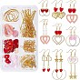 Kits para hacer aretes con forma de corazón, incluido 304 anillo de enlace de acero inoxidable, anillos de unión de latón y ganchos para pendientes, Colgantes de aleación y madera y hierro, Perlas de vidrio