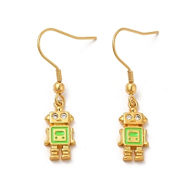 Rack Plating Brass Micro Pave Cubic Zirconia Dangle Earrings, Long-Lasting Plated Robot Jewelry for Women, Cadmium Free & Lead Free