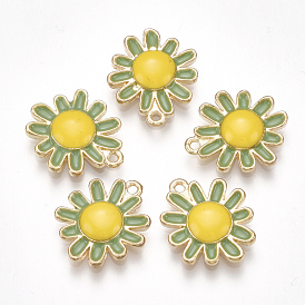 Colgantes de la aleación, con esmalte, flor, la luz de oro