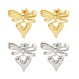 Bowknot & Heart Brass Stud Dangle Earrings for Women