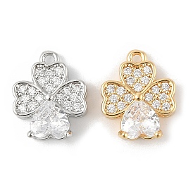 Латунные микропаве прозрачные кубические циркониевые подвески, без кадмия, без никеля и без свинца, клевер