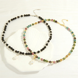 Fashionable Colorful Beryl Necklace - Elegant Pearl Pendant, Beaded Collarbone Chain.