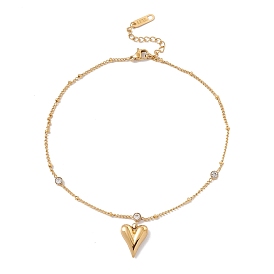 Heart Charm Anklet with Crystal Rhinestone, Ion Plating(IP) Stainless Steel Jewelry for Women