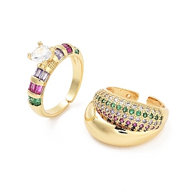 Brass Micro Pave Colorful Cubic Zirconia Open Cuff Ring for Women