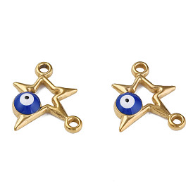 304 Stainless Steel Enamel Connector Charms, Star with Evil Eye