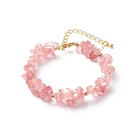 Synthetic Cherry Quartz Glass Chips Beaded Bracelet, Gemstone Jewelry for Women