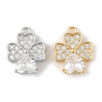 Латунные микропаве прозрачные кубические циркониевые подвески, без кадмия, без никеля и без свинца, клевер