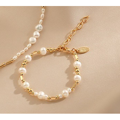 Браслеты из латуни и натурального пресноводного жемчуга, круглые