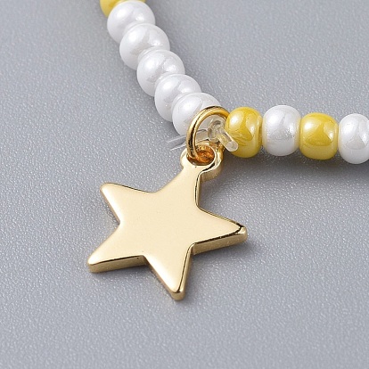 Bracelets extensibles en perles de rocaille pour enfants, avec breloques en laiton étoilé