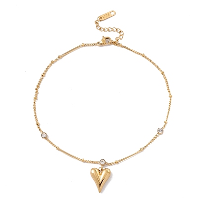 Heart Charm Anklet with Crystal Rhinestone, Ion Plating(IP) Stainless Steel Jewelry for Women