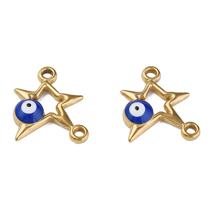 304 Stainless Steel Enamel Connector Charms, Star with Evil Eye