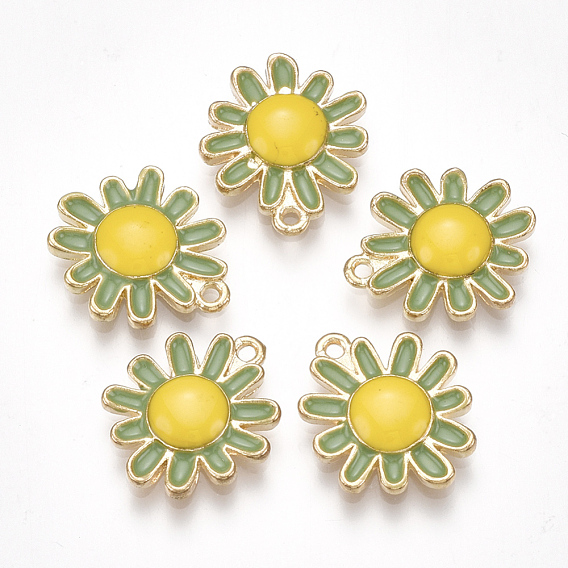 Alloy Pendants, with Enamel, Flower, Light Gold