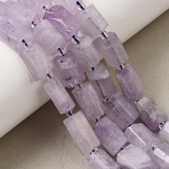 Hilos de cuentas de amatista lavanda natural, columna, facetados, con granos de la semilla