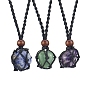 Natural Mixed Gemstone Nugget Pendant Necklaces, Macrame Pouch Necklace