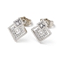Brass Rhinestone Stud Earrings with Glass, Hollow Rhombus