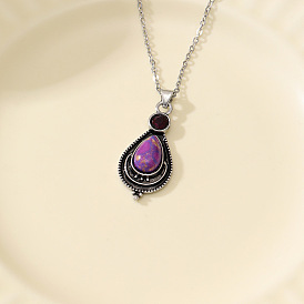 Ожерелья-подвески из сплава в стиле бохо-слеза с синтетической бирюзой для женщин