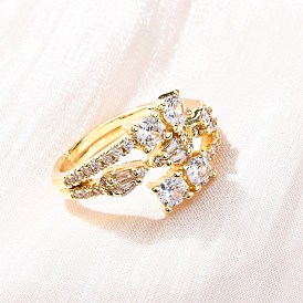 Кольца для женщин с микропаве из латуни и прозрачными кубическими цирконами, стойки покрытие, без кадмия и без свинца, прочное покрытие