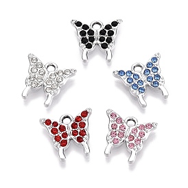 Rack Plating Alloy Pendants, with Rhinestone, Butterfly Charms