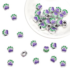 Alloy Enamel European Beads, Large Hole Beads, Dog Paw Print, Silver Color Plated, 11x10x7mm, Hole: 4.5mm