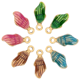8Pcs 4 Colors 304 Stainless Steel Pendants, with Enamel, Spiral Shell, Golden