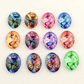 Oval Butterfly Pattern Glass Cabochons for DIY Projects