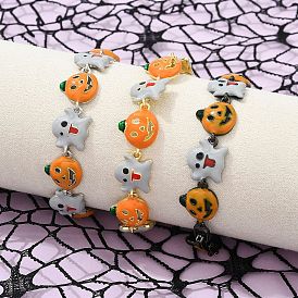 Браслеты из латуни и эмали для женщин на Хэллоуин, тыква, без кадмия и без свинца, стойки покрытие