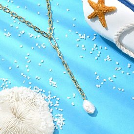 Регулируемый кулон в форме капли из натурального барочного жемчуга кеши, латунное колье-лариата, белые