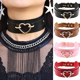 Bold and Sexy Faux Leather Collar with Heart Pendant for Nightclub and Streetwear