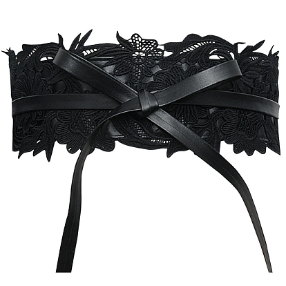 Широкие цепочные ремни из искусственной кожи с цветочным кружевом, пояс со шнуровкой, старинный поясной ремень для рубашки, платья, пальто