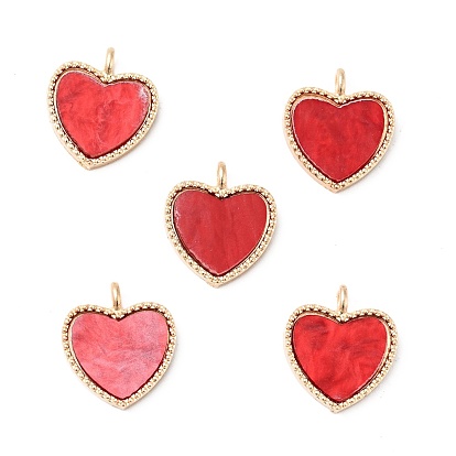 Acrylic Pendants, with Light Gold Plated Alloy Findings, Heart