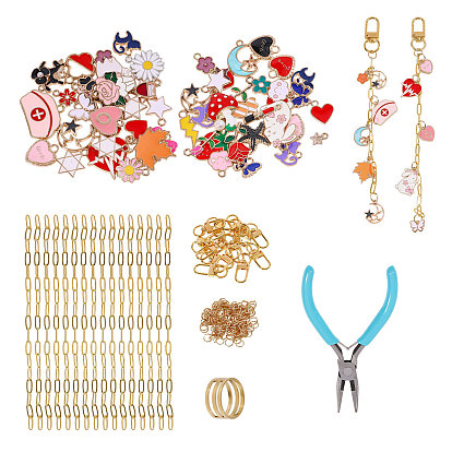 DIY Jewelry Making Kit, Including Alloy Swivel Clasps, Brass Rings, 304 Stainless Steel Jump Rings, Alloy Enamel Pendants, Brass Paperclip Chains