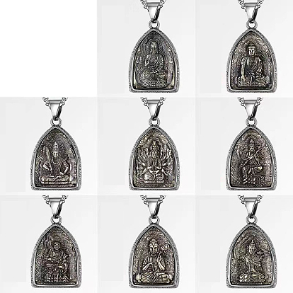 Stainless Steel Buddhist Arch Pendant Necklace for Men Women