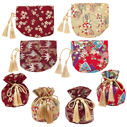 8Pcs 4 Stylse Hot Stamping Cotton Candy Pouches, Drawstring Tassel Bags, for Wedding Gift Candy Packaging, Mixed Color