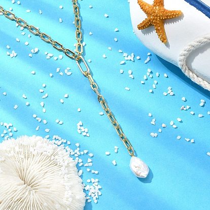 Регулируемый кулон в форме капли из натурального барочного жемчуга кеши, латунное колье-лариата, белые