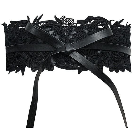 Широкие цепочные ремни из искусственной кожи с цветочным кружевом, пояс со шнуровкой, старинный поясной ремень для рубашки, платья, пальто