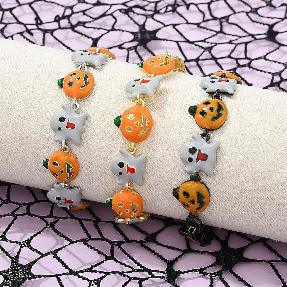 Браслеты из латуни и эмали для женщин на Хэллоуин, тыква, без кадмия и без свинца, стойки покрытие