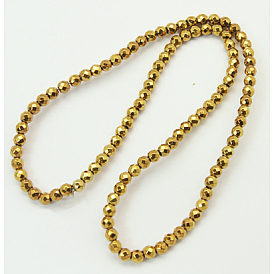 Non-Magnetic Synthetic Hematite Beads Strands, Faceted, Round, 3.5x4mm, Hole: 1mm