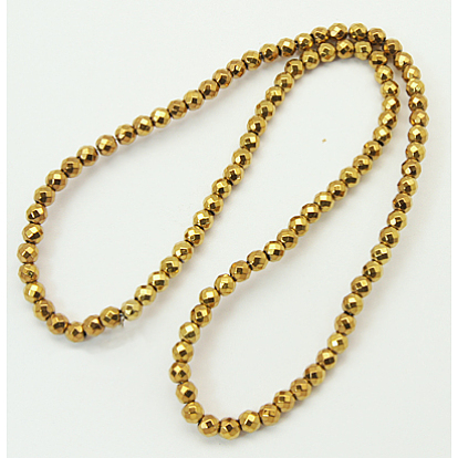 Non-Magnetic Synthetic Hematite Beads Strands, Faceted, Round, 3.5x4mm, Hole: 1mm