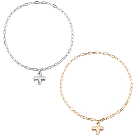 2шт. 2 цвета, текстурированный сплав, крестик, подвеска, цепочка из скрепок